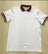 高中初中小学生夏季校服上衣白色酒红色领边袖边翻领T恤薄款