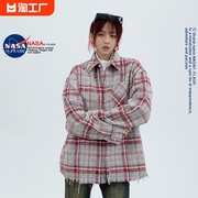 NASA联名2024港风复古格纹衬衫女春秋设计感小众撞色衬衣外套