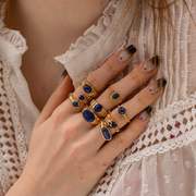 时尚宫廷复古钛钢戒指饰品高级感轻奢小众青金石项链外贸
