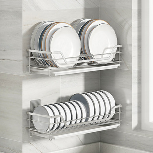 壁挂式碗架沥水架，304不锈钢单层碗碟架免打孔厨房，收纳置物沥水篮