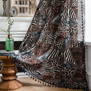 波西米亚豹纹几何印花窗帘穿杆客厅美式东南亚书房，棉麻半遮光窗帘