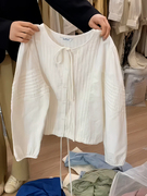 白色长袖衬衫女小个子2024春季女装风琴褶，圆领绑带单排扣衬衣
