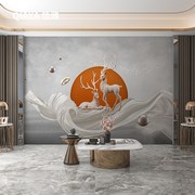 现代轻奢时尚客厅沙发电视背景墙壁纸墙布L立体麋鹿橙色高级灰壁
