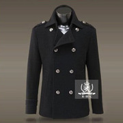 男外套冬装德军复古修身双排，扣羊毛呢风衣，潮男士大衣短款呢子外套