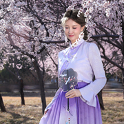 Magic Q 新中式改良紫色仙鹤刺绣印花晕染立领衬衫马面裙套装