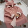 显白粉色双面羊毛大衣可爱小熊女童中长款2023儿童毛呢外套厚