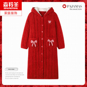 冬季中年女士珊瑚绒夹棉，睡袍冬天三层加厚保暖法兰绒，棉衣睡衣浴袍