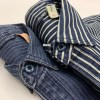 阿美咔叽日系复古风工装，衬衫重磅纯棉，竖条纹欧美宽松长袖牛仔衬衣