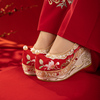 汉服婚鞋女古风绣花鞋超高跟红色中式秀禾鞋坡跟重工中国风古装鞋