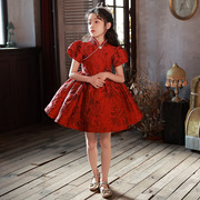 夏季晚礼服女红色孩，钢琴演出服生日裙主持人花童公主b类儿童