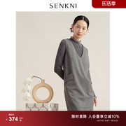 senkni圣可尼高级灰色赫本风，连衣裙秋冬毛呢，背心裙女外穿裙子