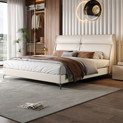 拉芙菲 真皮床双人床意式极简轻奢现代简约1.8米实木软包主卧大床