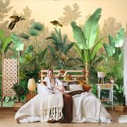 墙纸东南亚风格热带雨林植物壁画，客厅沙发背景墙壁纸，餐厅酒店墙布