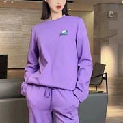 品哥弟新2023春秋季紫色宽松印花长袖卫衣，t恤女休闲运动套装
