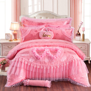 婚庆结婚大红粉色蕾丝四六件套公主床裙加厚床盖多件套床上用品