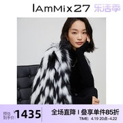 iammix27冬季皮草外套女轻奢，貉子毛休闲(毛休闲)落肩黑白撞色短款圆领皮草