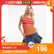 香港直邮潮奢 ASOS 女士设计钩花背心织纹条纹橙色上衣