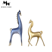 现代轻奢儿童房抽象艺术马摆件(马，摆件)萌趣长颈鹿纯铜萌羊创意全铜彩羚羊