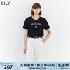 LILY2024春女装吸湿透气宽松简约字母通勤百搭短袖黑色T恤女