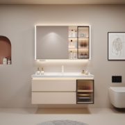 奶油风陶瓷一体盆，浴室柜组合2023洗手盆，洗脸台盆洗漱台卫浴柜