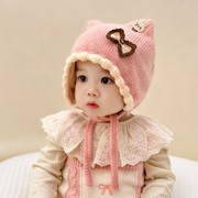 女宝宝帽子秋冬季公主，可爱女童护耳帽冬天针织加厚保暖婴儿毛线帽