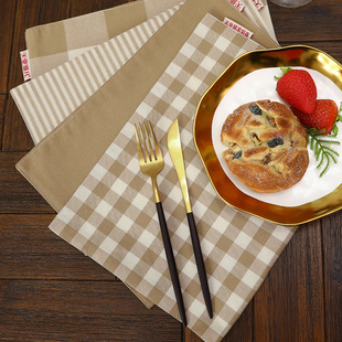 美式餐垫桌垫格子纯色棉餐巾欧式现代简约餐桌隔热西餐垫套装布艺