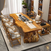 匠文化2023新中式实木，茶桌原木大板茶，桌椅组合办公室茶台泡茶