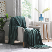 秋冬季保暖盖毯客厅，沙发毯呢子面料，墨绿色简约现代酒店床尾搭巾