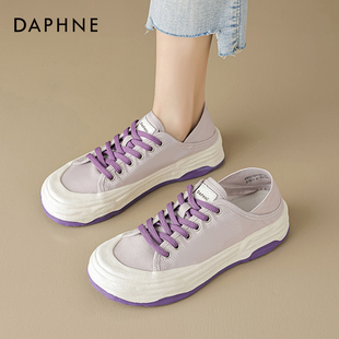 达芙妮紫色帆布鞋女2024春季一脚蹬溶解休闲鞋，百搭软底小白鞋