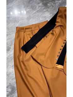 2024高级感小众橘色西装裤，女秋薄款通勤高腰，显瘦直筒阔腿拖地长裤