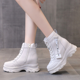 白色马丁靴子女2023年韩版百搭网红内增高短靴女鞋秋冬季加绒