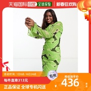 香港直邮潮奢 ASOS 女士设计雪纺长袖绿色抽象印花中长连衣裙