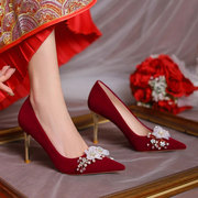 红色婚鞋新娘鞋2024年高跟鞋，秀禾结婚礼婚纱两穿用敬酒高跟鞋