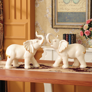 陶瓷大象摆件招财风水象一对客厅玄关电视柜酒柜家居装饰品工艺品