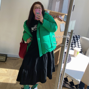 小珠桃子大码女装秋冬韩系宽松显瘦A字塔裙蛋糕长款连衣裙胖200斤