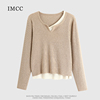 imcc设计感小众洋气，拼接假两件套头针织衫，女宽松显瘦长袖毛衣上衣