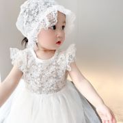 韩国婴儿满月礼服连衣裙夏季女宝宝，蕾丝公主裙蓬蓬纱裙一周岁套装