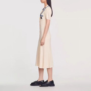 夏季法国彩色刺绣短袖长裙女士PoIo衣领瘦身气质针织连衣裙