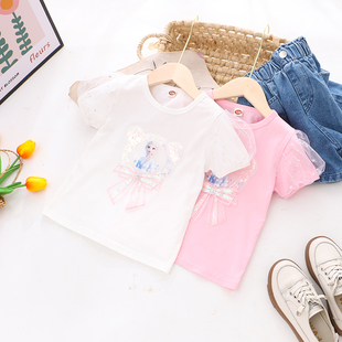 女童纯棉卡通公主泡泡短袖T恤 夏季薄款儿童宝宝女孩洋气半袖上衣