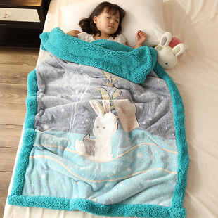 珊瑚毛毯子(毛毯子)双层儿童午睡牛奶法兰，绒毯小被子婴儿宝宝加厚保暖冬季