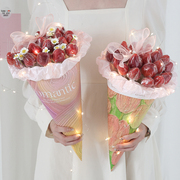 diy冰淇淋甜筒水果草莓花束，花艺包装纸材料包创意(包创意)生日礼物送闺蜜