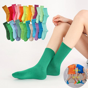 纯色女袜糖果色中筒袜ins彩色堆堆袜薄款棉袜街头运动袜个性时尚