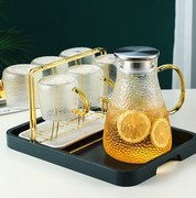冷水壶玻璃轻奢凉水杯家用防摔锤纹耐高温茶壶大容量凉水壶套装