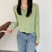 元气少女chic薄荷绿毛衣外套2020软糯糖果色针织衫短款淡绿色开衫