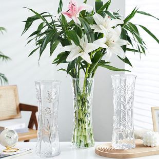 两件套网红特大号玻璃花瓶透明水养富贵竹花瓶客厅落地插花瓶