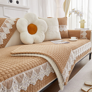 复古法式秋冬短毛绒沙发垫布艺防滑奶油风沙发套罩纯色沙发盖布巾