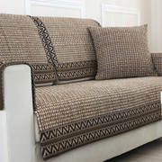 全棉亚麻中式防滑沙发垫布艺，简约老式实木沙发巾套罩坐垫四季定制