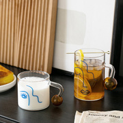 耐高温设计师玻璃杯把手牛奶，杯可微波咖啡杯耐热早餐水杯茶杯