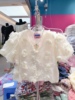 超仙设计感立体花开衫2023夏季泡泡袖v领纯色雪纺排扣小衫女