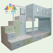 创艺城堡定制实木儿童，家具组合梯柜高低，床女孩上下床多功能双层床
